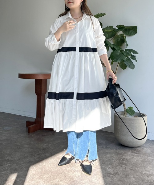 prose verse（プロズヴェール）の「バイカラーティアードシャツワンピース（シャツワンピース・レディース・ブラック/ホワイト・ﾌﾘ-）」の13枚目の写真