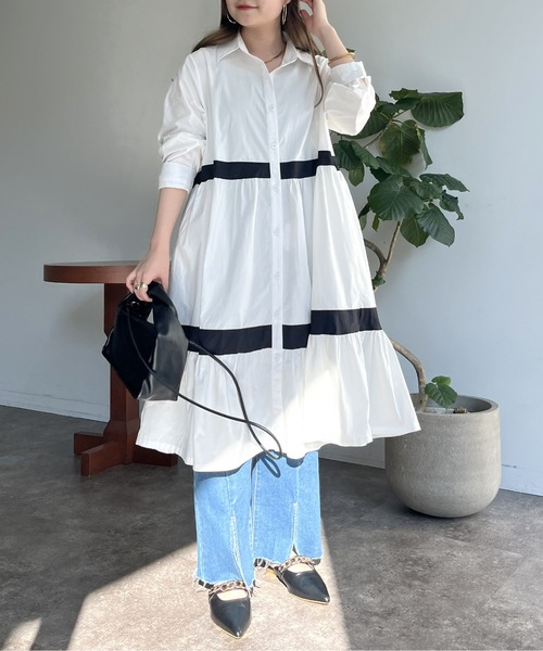 prose verse（プロズヴェール）の「バイカラーティアードシャツワンピース（シャツワンピース・レディース・ブラック/ホワイト・ﾌﾘ-）」の15枚目の写真