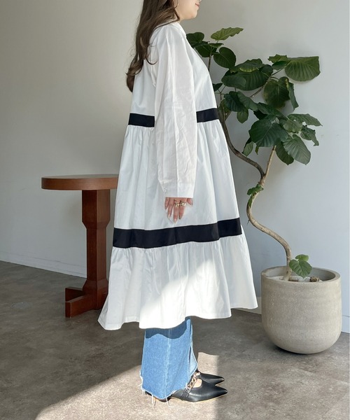 prose verse（プロズヴェール）の「バイカラーティアードシャツワンピース（シャツワンピース・レディース・ブラック/ホワイト・ﾌﾘ-）」の17枚目の写真