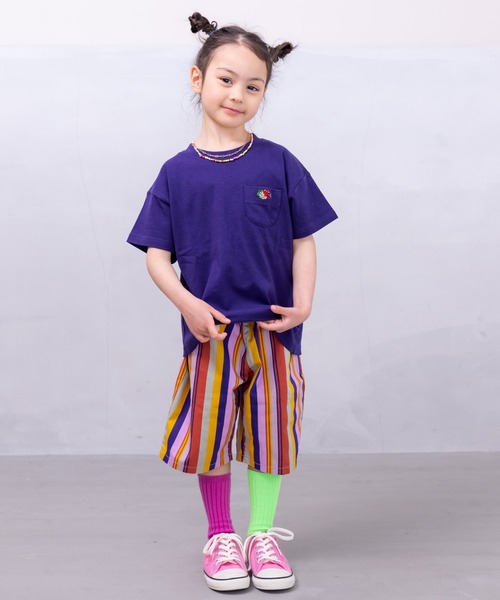 FRUIT OF THE LOOM（フルーツオブザルーム）の「【FRUIT OF THE LOOM】半袖ポケットティー(80～160cm)（Tシャツ/カットソー・キッズ・チャコール/オレンジ/パープル/ピンク/グリーン/エメラルド/杢グレー/オフホワイト・80/90/95/100/110/120/130/140/150/160）」の10枚目の写真