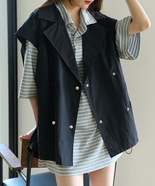 ECRIRE(エクリール)の「旬な装い。ナイロンブレンドオーバーサイズベスト(ミリタリージャケット・レディース・カーキ/ブラック/グレー/オリーブ/ブラウン・M)」の16枚目の写真