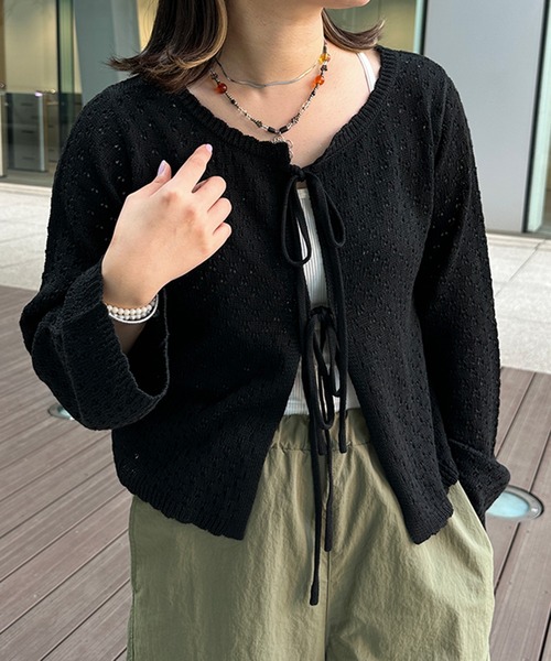 kutir（クティール）の「2wayリボンカーディガン（カーディガン/ボレロ・レディース・グリーン系その他/ブルー系その他/ブラック/オフホワイト・FREE）」の3枚目の写真