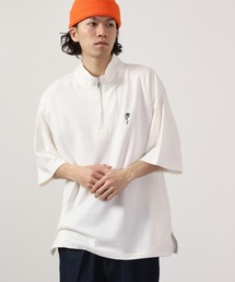 SUGGESTION ハーフジップスタンドポンチ半袖シャツ
