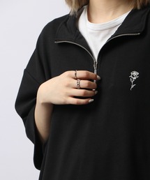 SUGGESTION ハーフジップスタンドポンチ半袖シャツ