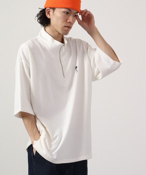 SUGGESTION(サジェッション)の「SUGGESTION ハーフジップスタンドポンチ半袖シャツ(Tシャツ/カットソー・メンズ・ブラック/ホワイト/チャコール・L/M)」の6枚目の写真
