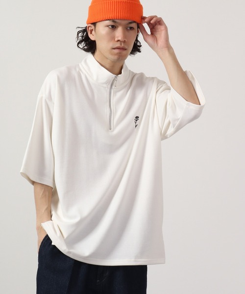 SUGGESTION(サジェッション)の「SUGGESTION ハーフジップスタンドポンチ半袖シャツ(Tシャツ/カットソー・メンズ・ブラック/ホワイト/チャコール・L/M)」の4枚目の写真