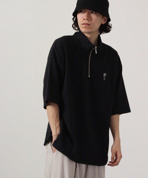SUGGESTION(サジェッション)の「SUGGESTION ハーフジップスタンドポンチ半袖シャツ(Tシャツ/カットソー・メンズ・ブラック/ホワイト/チャコール・L/M)」の12枚目の写真