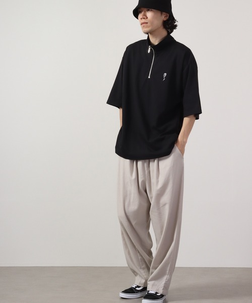 SUGGESTION(サジェッション)の「SUGGESTION ハーフジップスタンドポンチ半袖シャツ(Tシャツ/カットソー・メンズ・ブラック/ホワイト/チャコール・L/M)」の17枚目の写真