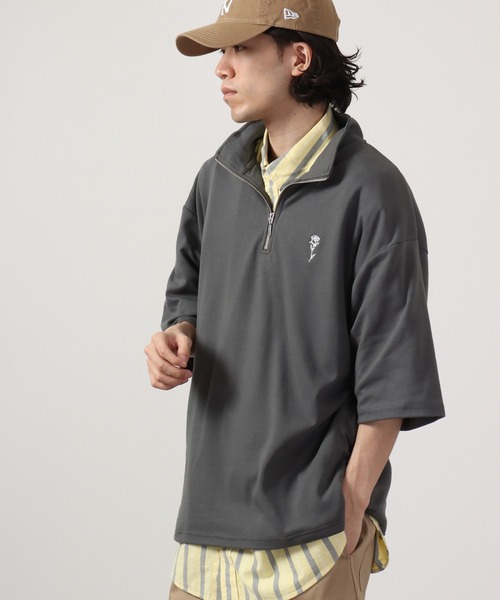 SUGGESTION(サジェッション)の「SUGGESTION ハーフジップスタンドポンチ半袖シャツ(Tシャツ/カットソー・メンズ・ブラック/ホワイト/チャコール・L/M)」の20枚目の写真