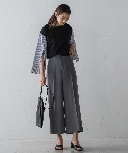 MAYSON GREY(メイソングレイ)の「ベイカーワイドクロップドパンツ(スラックス・レディース・チャコールグレー/ブラウン/レッド・SS/S/M/L)」の7枚目の写真