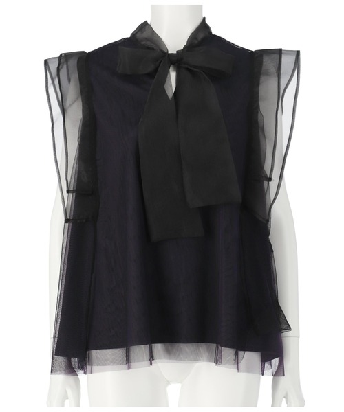 LATINA（ラティーナ）の「チュール×オーガンジーフレアトップスカットソー（Tシャツ/カットソー・レディース・ブラック×ブルー・FREE）」の2枚目の写真