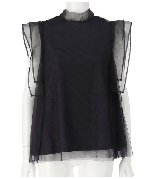 LATINA（ラティーナ）の「チュール×オーガンジーフレアトップスカットソー（Tシャツ/カットソー・レディース・ブラック×ブルー・FREE）」の3枚目の写真