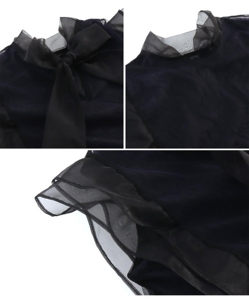 LATINA（ラティーナ）の「チュール×オーガンジーフレアトップスカットソー（Tシャツ/カットソー・レディース・ブラック×ブルー・FREE）」の4枚目の写真