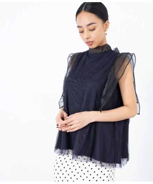 LATINA（ラティーナ）の「チュール×オーガンジーフレアトップスカットソー（Tシャツ/カットソー・レディース・ブラック×ブルー・FREE）」の7枚目の写真