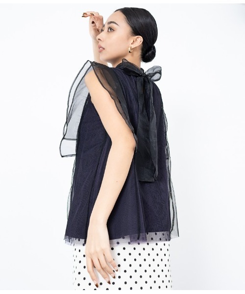 LATINA（ラティーナ）の「チュール×オーガンジーフレアトップスカットソー（Tシャツ/カットソー・レディース・ブラック×ブルー・FREE）」の8枚目の写真