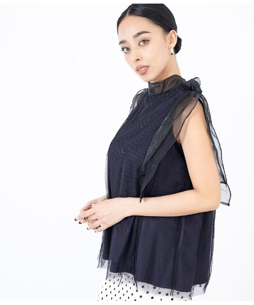 LATINA（ラティーナ）の「チュール×オーガンジーフレアトップスカットソー（Tシャツ/カットソー・レディース・ブラック×ブルー・FREE）」の11枚目の写真