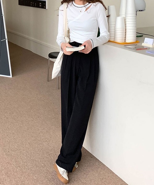 DAY CLOSET（デイ クローゼット）の「レディース きれいめストレートセンタープレスパンツ（スラックス・レディース・ブルー系その他/ブラック/スモークピンク・S/M/L）」の7枚目の写真