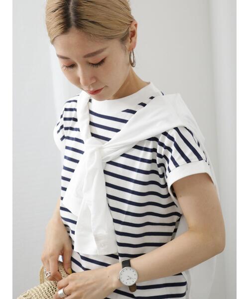 Samansa Mos2 blue（サマンサモスモスブルー）の「【USAコットン】フレンチスリーブTシャツ（ニット/セーター・レディース・グリーン/オフホワイト/ネイビー/ベージュ/チャコールグレー・F）」の5枚目の写真