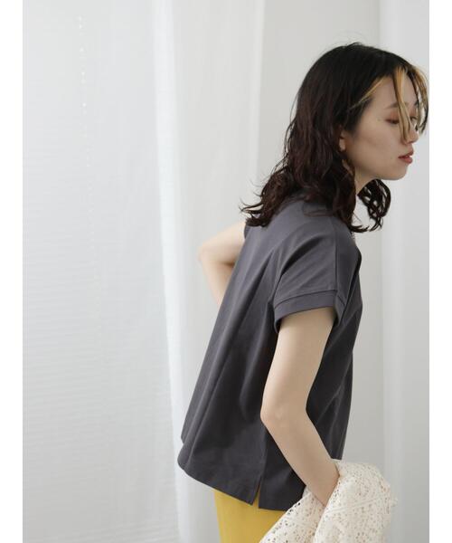 Samansa Mos2 blue（サマンサモスモスブルー）の「【USAコットン】フレンチスリーブTシャツ（ニット/セーター・レディース・グリーン/オフホワイト/ネイビー/ベージュ/チャコールグレー・F）」の3枚目の写真