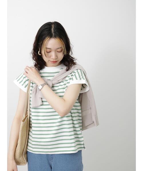 Samansa Mos2 blue（サマンサモスモスブルー）の「【USAコットン】フレンチスリーブTシャツ（ニット/セーター・レディース・グリーン/オフホワイト/ネイビー/ベージュ/チャコールグレー・F）」の6枚目の写真