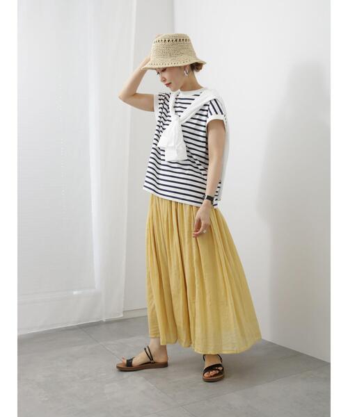 Samansa Mos2 blue（サマンサモスモスブルー）の「【USAコットン】フレンチスリーブTシャツ（ニット/セーター・レディース・グリーン/オフホワイト/ネイビー/ベージュ/チャコールグレー・F）」の7枚目の写真