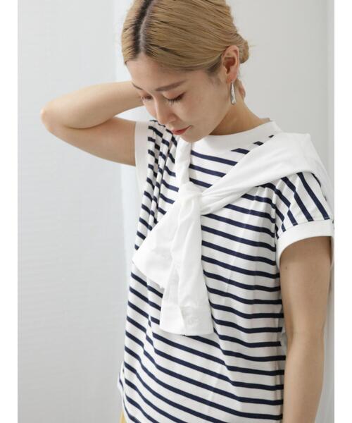 Samansa Mos2 blue（サマンサモスモスブルー）の「【USAコットン】フレンチスリーブTシャツ（ニット/セーター・レディース・グリーン/オフホワイト/ネイビー/ベージュ/チャコールグレー・F）」の8枚目の写真