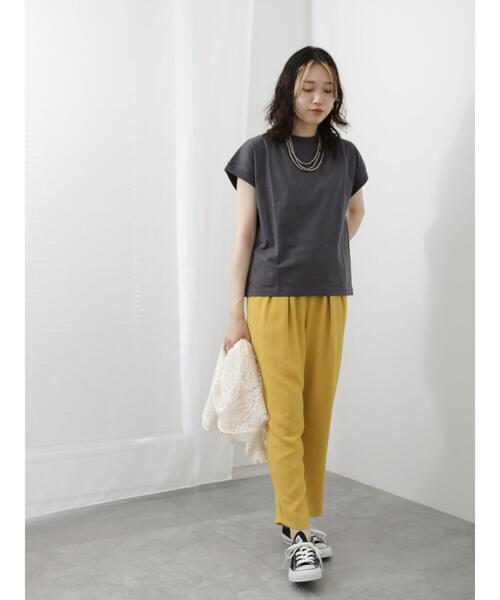 Samansa Mos2 blue（サマンサモスモスブルー）の「【USAコットン】フレンチスリーブTシャツ（ニット/セーター・レディース・グリーン/オフホワイト/ネイビー/ベージュ/チャコールグレー・F）」の9枚目の写真