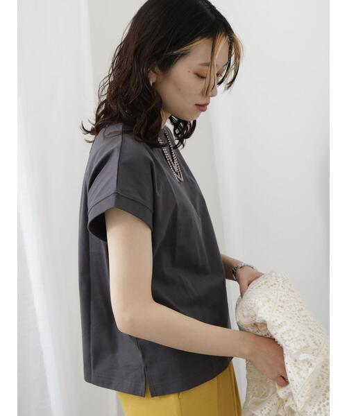 Samansa Mos2 blue（サマンサモスモスブルー）の「【USAコットン】フレンチスリーブTシャツ（ニット/セーター・レディース・グリーン/オフホワイト/ネイビー/ベージュ/チャコールグレー・F）」の10枚目の写真