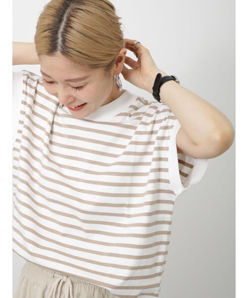 Samansa Mos2 blue（サマンサモスモスブルー）の「【USAコットン】フレンチスリーブTシャツ（ニット/セーター・レディース・グリーン/オフホワイト/ネイビー/ベージュ/チャコールグレー・F）」の11枚目の写真