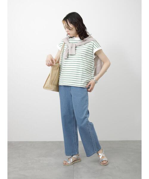 Samansa Mos2 blue（サマンサモスモスブルー）の「【USAコットン】フレンチスリーブTシャツ（ニット/セーター・レディース・グリーン/オフホワイト/ネイビー/ベージュ/チャコールグレー・F）」の16枚目の写真