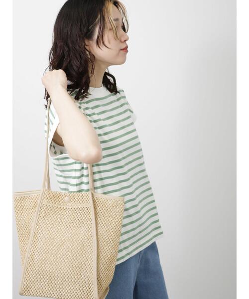 Samansa Mos2 blue（サマンサモスモスブルー）の「【USAコットン】フレンチスリーブTシャツ（ニット/セーター・レディース・グリーン/オフホワイト/ネイビー/ベージュ/チャコールグレー・F）」の17枚目の写真