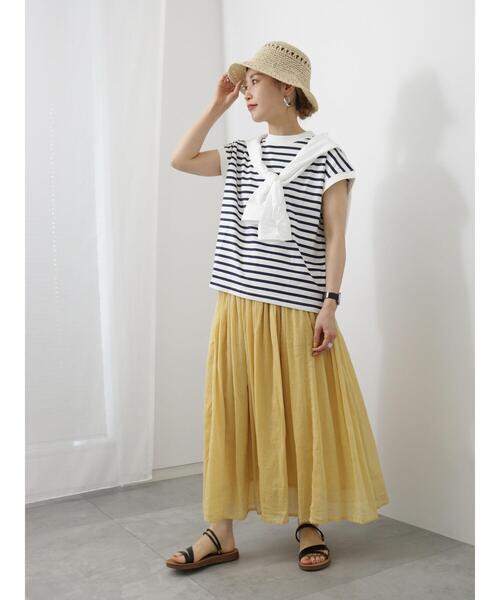 Samansa Mos2 blue（サマンサモスモスブルー）の「【USAコットン】フレンチスリーブTシャツ（ニット/セーター・レディース・グリーン/オフホワイト/ネイビー/ベージュ/チャコールグレー・F）」の19枚目の写真