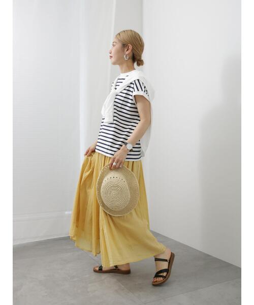 Samansa Mos2 blue（サマンサモスモスブルー）の「【USAコットン】フレンチスリーブTシャツ（ニット/セーター・レディース・グリーン/オフホワイト/ネイビー/ベージュ/チャコールグレー・F）」の21枚目の写真