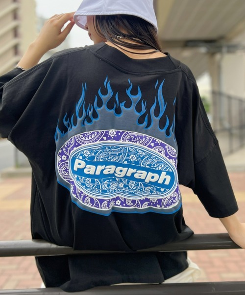 Paragraph(パラグラフ)の「Paragraph(パラグラフ)/Paisley Flame T-shirt/ファイヤーフレーム バンダナ ロゴ オーバーサイズ Tシャツ(Tシャツ/カットソー・レディース・グレー/ブラック/ホワイト/グリーン/パープル・FREE)」の3枚目の写真