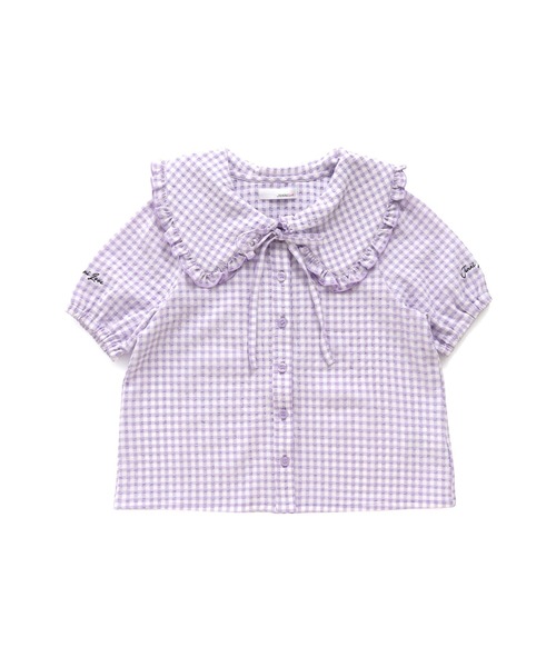 JENNI love（ジェニィラブ）の「ギンガムチェックビッグカラーブラウス（シャツ/ブラウス・キッズ・ラベンダー/グレー/グリーン・140cm/130cm/150cm/160cm）」の3枚目の写真