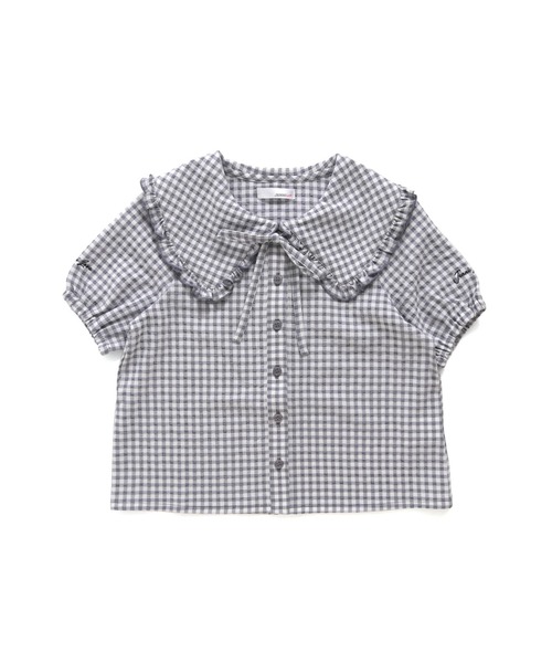 JENNI love（ジェニィラブ）の「ギンガムチェックビッグカラーブラウス（シャツ/ブラウス・キッズ・ラベンダー/グレー/グリーン・140cm/130cm/150cm/160cm）」の2枚目の写真