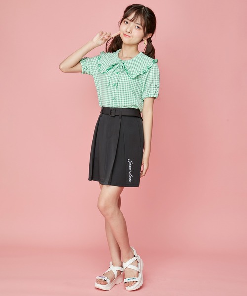 JENNI love（ジェニィラブ）の「ギンガムチェックビッグカラーブラウス（シャツ/ブラウス・キッズ・ラベンダー/グレー/グリーン・140cm/130cm/150cm/160cm）」の5枚目の写真