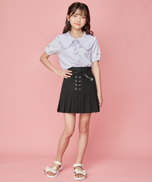 JENNI love（ジェニィラブ）の「ギンガムチェックビッグカラーブラウス（シャツ/ブラウス・キッズ・ラベンダー/グレー/グリーン・140cm/130cm/150cm/160cm）」の8枚目の写真