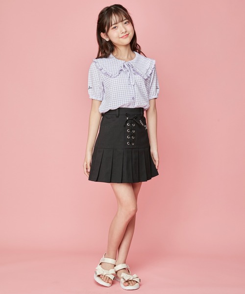 JENNI love（ジェニィラブ）の「ギンガムチェックビッグカラーブラウス（シャツ/ブラウス・キッズ・ラベンダー/グレー/グリーン・140cm/130cm/150cm/160cm）」の6枚目の写真