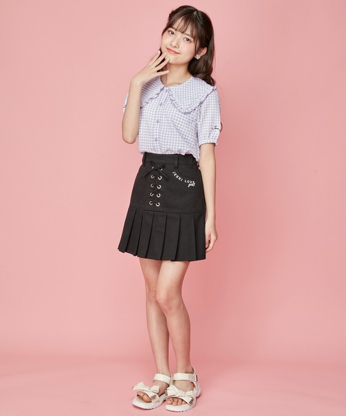 JENNI love（ジェニィラブ）の「ギンガムチェックビッグカラーブラウス（シャツ/ブラウス・キッズ・ラベンダー/グレー/グリーン・140cm/130cm/150cm/160cm）」の9枚目の写真