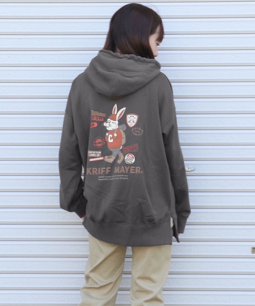 KRIFF MAYER Lady's Collection(クリフメイヤーレディースコレクション)の「キャンプラビット裏起毛ゆるPK(パーカー・レディース・チャコール/カラフル/ナチュラル/オレンジ/グレー・LARGE/MEDIUM)」の4枚目の写真
