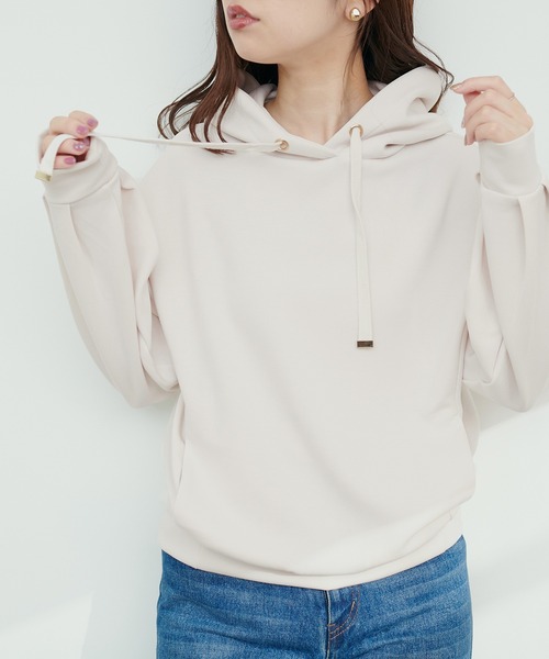 natural couture（ナチュラルクチュール）の「ふわもちラテパーカー（パーカー・レディース・ブラック/イエロー/アイボリー/グレイッシュベージュ/ピンクベージュ・FREE）」の6枚目の写真