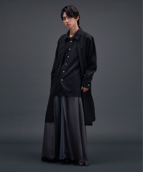 Ellno Loset(エルノロゼット)の「ロングレイヤードシャツ(シャツ/ブラウス・メンズ・ブラック/オフホワイト・SMALL/LARGE/MEDIUM)」の22枚目の写真