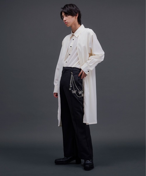 Ellno Loset(エルノロゼット)の「ロングレイヤードシャツ(シャツ/ブラウス・メンズ・ブラック/オフホワイト・SMALL/LARGE/MEDIUM)」の4枚目の写真
