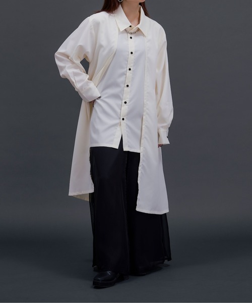 Ellno Loset(エルノロゼット)の「ロングレイヤードシャツ(シャツ/ブラウス・メンズ・ブラック/オフホワイト・SMALL/LARGE/MEDIUM)」の15枚目の写真