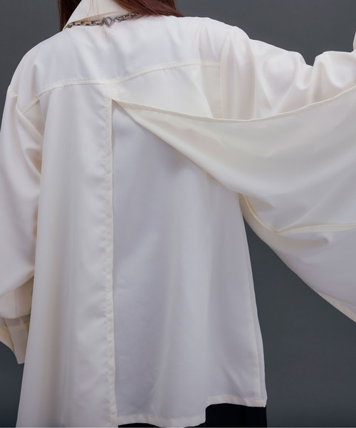 Ellno Loset(エルノロゼット)の「ロングレイヤードシャツ(シャツ/ブラウス・メンズ・ブラック/オフホワイト・SMALL/LARGE/MEDIUM)」の18枚目の写真
