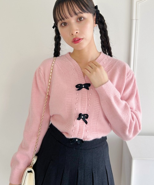 Loueme(ルエム)の「バイカラーリボンニットトップス(ニット/セーター・レディース・ピンク/アイボリー/ラベンダー・FREE)」の3枚目の写真