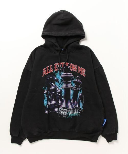 SEQUENZ（シークエンズ）の「SEQUENZ/シークエンズ オーバーサイズ ヴィンテージライク バンド 裏起毛 スウェットパーカー フーディー レディース メンズ（パーカー・メンズ・ブラック/ブラック系その他・L/LL/M）」の4枚目の写真