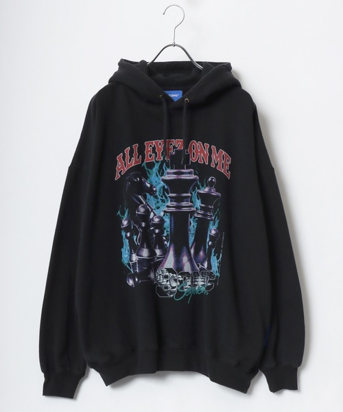 SEQUENZ（シークエンズ）の「SEQUENZ/シークエンズ オーバーサイズ ヴィンテージライク バンド 裏起毛 スウェットパーカー フーディー レディース メンズ（パーカー・メンズ・ブラック/ブラック系その他・L/LL/M）」の6枚目の写真