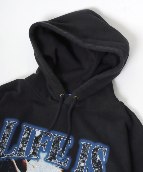 SEQUENZ（シークエンズ）の「SEQUENZ/シークエンズ オーバーサイズ ヴィンテージライク バンド 裏起毛 スウェットパーカー フーディー レディース メンズ（パーカー・メンズ・ブラック/ブラック系その他・L/LL/M）」の10枚目の写真